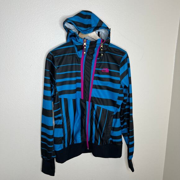 The North Face Womans Blue Black Stripe Track Jacket Zipper Closure Hoodie M - Picture 1 of 13